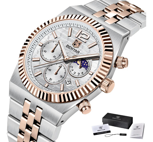 Reloj Benyar Fase Lunar Para Hombre Cronógrafo Acero Cuarzo | Envío gratis