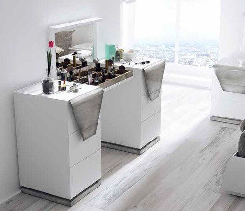 Mueble Tocador Maquillador Laqueado Dormitorio Espejo Modern Color Blanco
