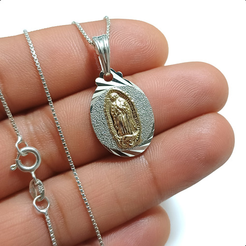 Cadena En Plata 925 Y Dije Diseño Virgen Guadalupe(1,5x3 Cm)