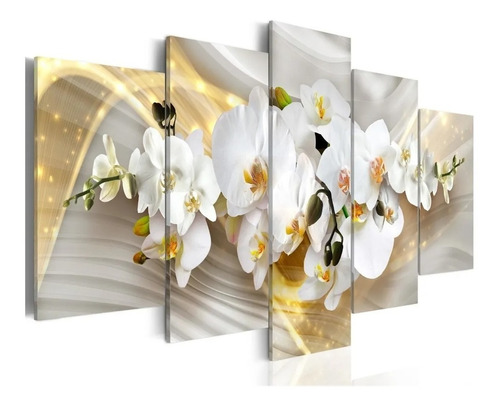 Quadros Decorativos Sala Quarto Orquídea Branca Dourada 