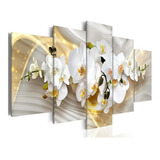 Quadros Decorativos Sala Quarto Orquídea Branca Dourada 