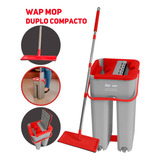 Mop Multiuso Lava E Seca Wap Duplo Compacto Capacidade Total 8 Litros, Cinza Com Vermelho, Com Pano Microfibra, Substitui Vassoura E Rodo, Indicado Para Pisos De Madeira, Porcelanato E Laminados