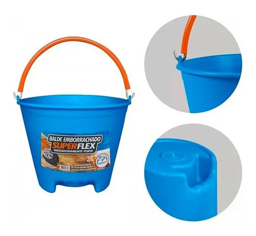 Balde Superflex Emborrachado 12l Azul Resistente Metasul