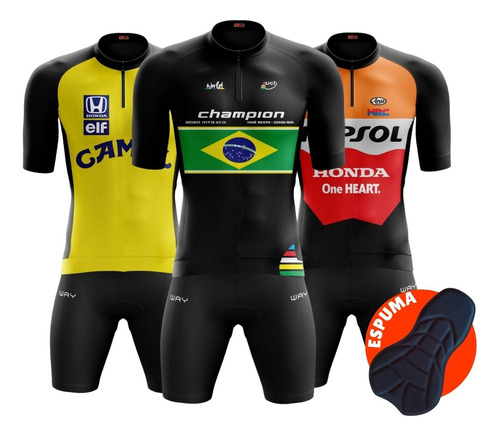 Conjunto Roupa De Ciclismo Camisa + Bermuda Almofadada