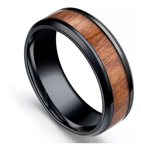 Anillo Hawaiano Diseño Madera Acero Quirúrgico Tungsteno