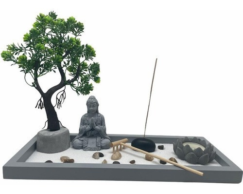Jardim Zen Master Buda Com Bonsai Artificial Y2005 Cor Cinza