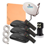 Kit Vivensis Antena + Lnbf Quadruplo + 3 Receptor + 3 Cabos