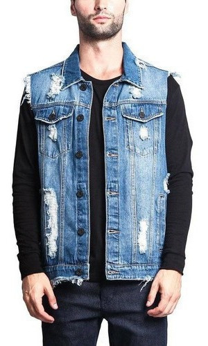 Chaleco De Mezclilla Biker Tallas Grandes Chaqueta Denim Ras