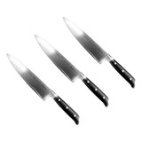 Set X3 Cuchillos Acero Cheff Professional 6 7 8 Negro Hudson