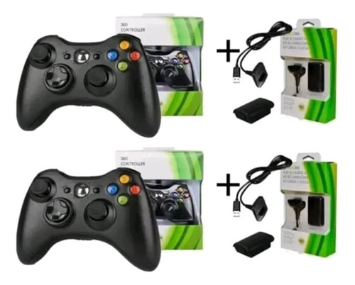 Kit 2 Controles S/fio Joystick Xbox 360 Bateria Recarregavel