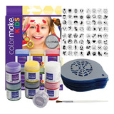 Kit 64 Stencil E 06 Tintas + Pincel + Glitter Rosto Facial