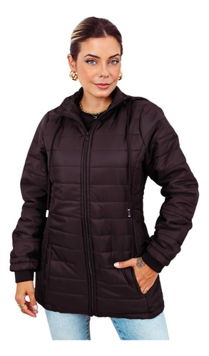 Jaqueta Forrada Parka Matelado Blusa Feminina Comprida Quent