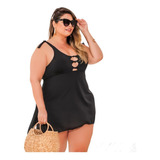 Maiô C/ Vestido Saída Embutido Plus Size Praia C/ Bojo Plus