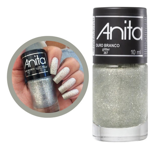 Esmalte Anita Glitter Branco Ouro Branco 367 Manicure Vegano