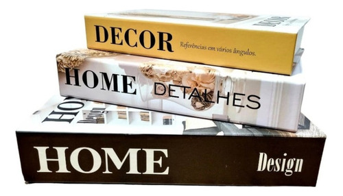 Enfeite Decorativo 3 Livros Porta Objetos Guarda Cofre