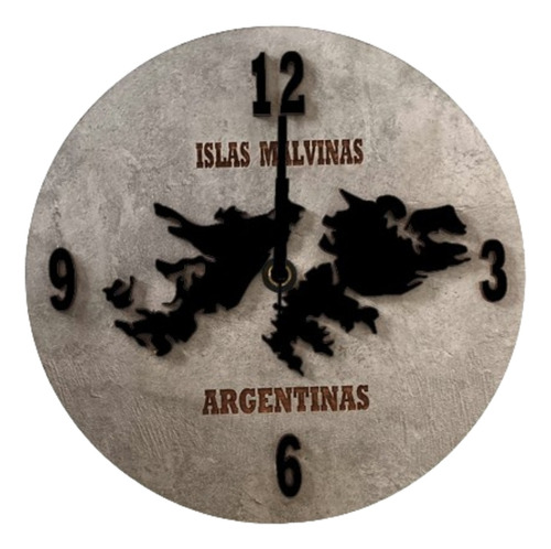 Reloj De Pared De Madera Analógico Diseño Malvinas 30x30