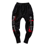 Hop Joggers Hombre Letra Cintas Bolsillos Cargo R