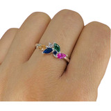 Anillo Cubic Flores Multicolor Primavera De Plata 925 Ap 476