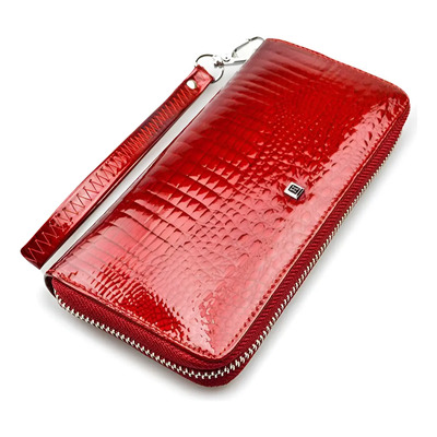 Monedero Mujer Piel Genuina H Rojo Correa Muñeca Diseño Rayas