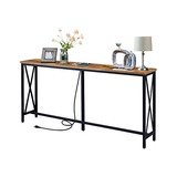 Mesa De Madera Metal Rustico Dos Puertos Usb Marron Negro