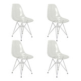 Kit 4 Cadeiras Eames Cristal Transparente Base Metal Cromado