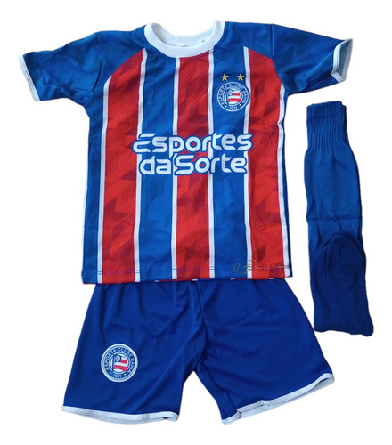 Kit Conjunto Uniforme Infantil Bahia +  Meião Vermelho 