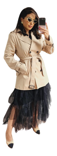 Casaco Feminino Trench Coat Jaqueta Longa Sobretudo Espanhol