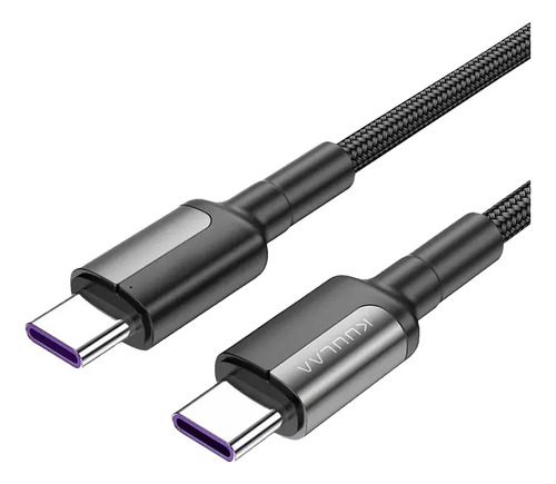 Cable Tipo C A Usb-c Carga Rápida 65w Largo 2 Metros Kuulaa. Color Negro