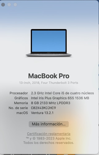 Macbook Pro (2018) Gris Espacial 13.3 8gb De Ram 512gb Ssd