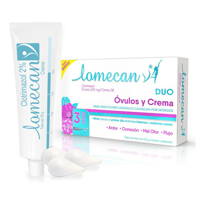 Clotrimazol 200mg\u002F2% Tubo 20g 3 Óvulos Lomecan | Envío gratis