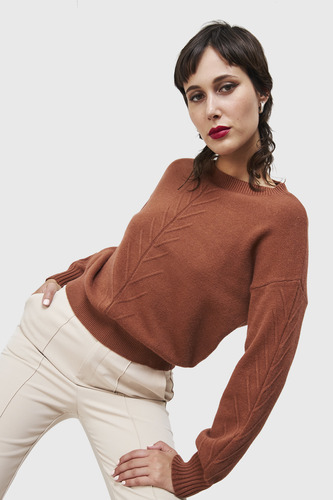 Sweater Detalles Espigas Café Nicopoly