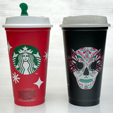 2 Vasos De Starbucks, Uno Navidad Y Otro Día De Los Muertos