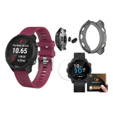 Kit Pulseira + Case + Película + Plug Usb Para Garmin 245 Cor Pulseira Vermelho Vinho