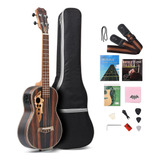 Ukelele Elctrico Acstico Tenor De Madera Negra De 26 Pulgada