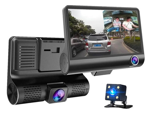 Videocámara De Auto 1080p Hd 3 Cámaras Seguridad Retrovisor