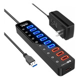 11 Puertos Hub Usb 3.0 5gbps Con 4 Carga Inteligente Atolla