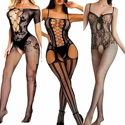 3pcs Babydoll Medias Liguero Malla Sexy Lenceria Erotica Negro Talla Única