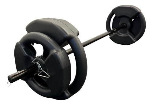 Barra Kit 24kg Negro Mancuerna Discos Acanalados Fitness Pvc