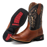 Bota Texana Country Masculina Bico Quadrada Couro Lisa