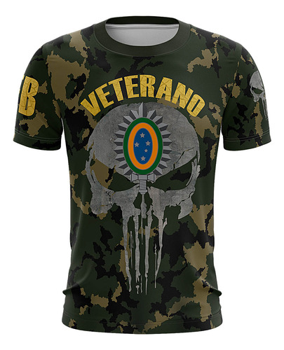 Camiseta Militar Brk Camuflada Caveira Veterano Com Uv 50+