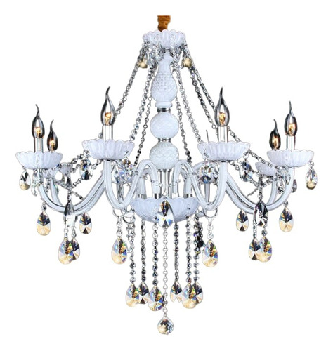 Lampara Candelabro Lagrimas De Cristal Blanca 8 Soquetes