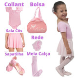 Roupa De Ballet Infantil Com Bolsa E Sainha De Cós Rosa Balé