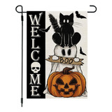 Bandera De Jardín De Halloween Gato Fantasma Boo 12x18...