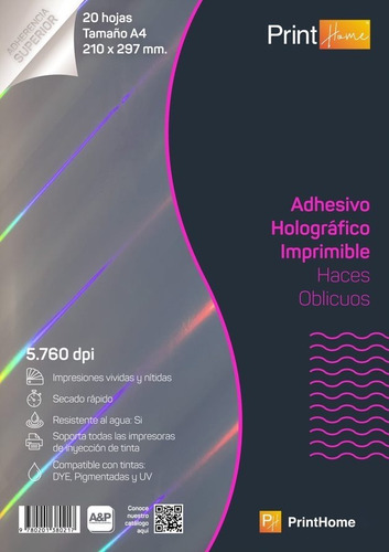 Papel Holográfico Adhesivo Imprimible A4x20hj Haces Oblicuos