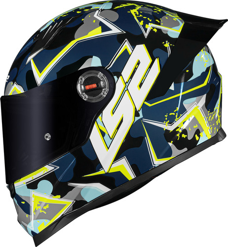 Capacete Ls2 Ff358 S Camo Azul Amarelo Camuflado Com Spoiler