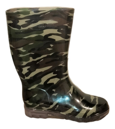 Bota De Lluvia Dibujo Camuflaje Verde Militar. Pinet 