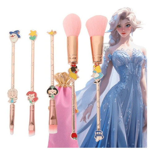 Set 5 Brochas Maquillaje Princesas Disney Frozen La Sirenita