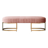 Banco Recamier Glow 158cm Cama Box Casal Base Em Aço Dourado Cor Veludo Rosa