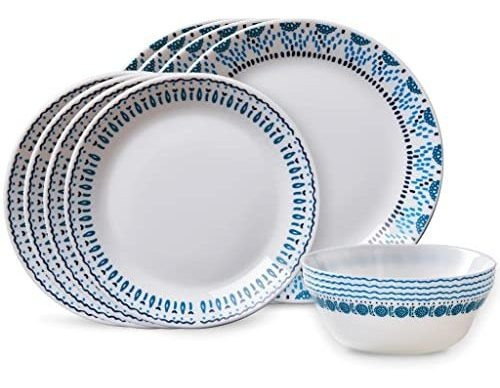 Set De Vajilla 12 Piezas Corelle Medallón Azul De Vidrio