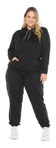 Conjunto Moletom Feminino Plus Size Calça  Blusa Frio Ate G3